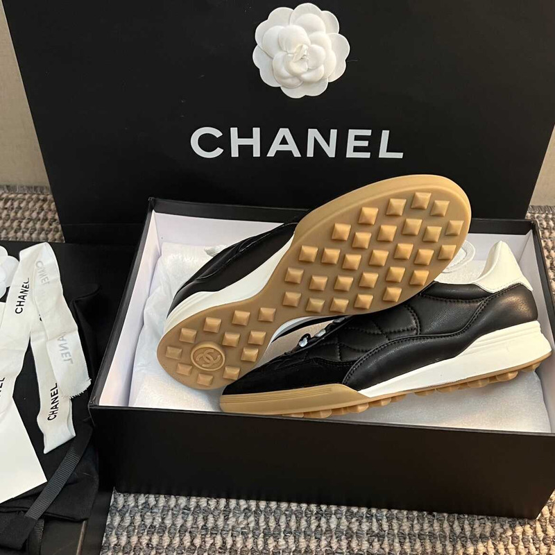 Ch*el calfskin & suede calfskin sneakers black